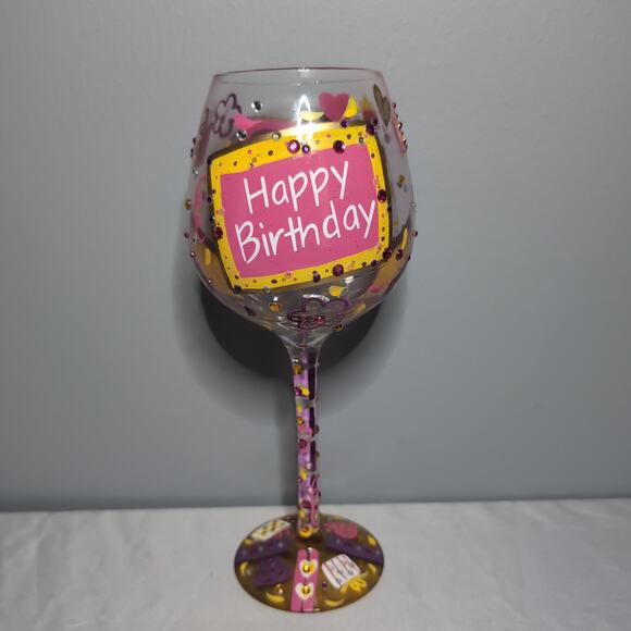 Lolita Birthday Girl Wine Glass In Case Enesco Bejeweled Hand Painted 22 oz - Picture 3 of 13